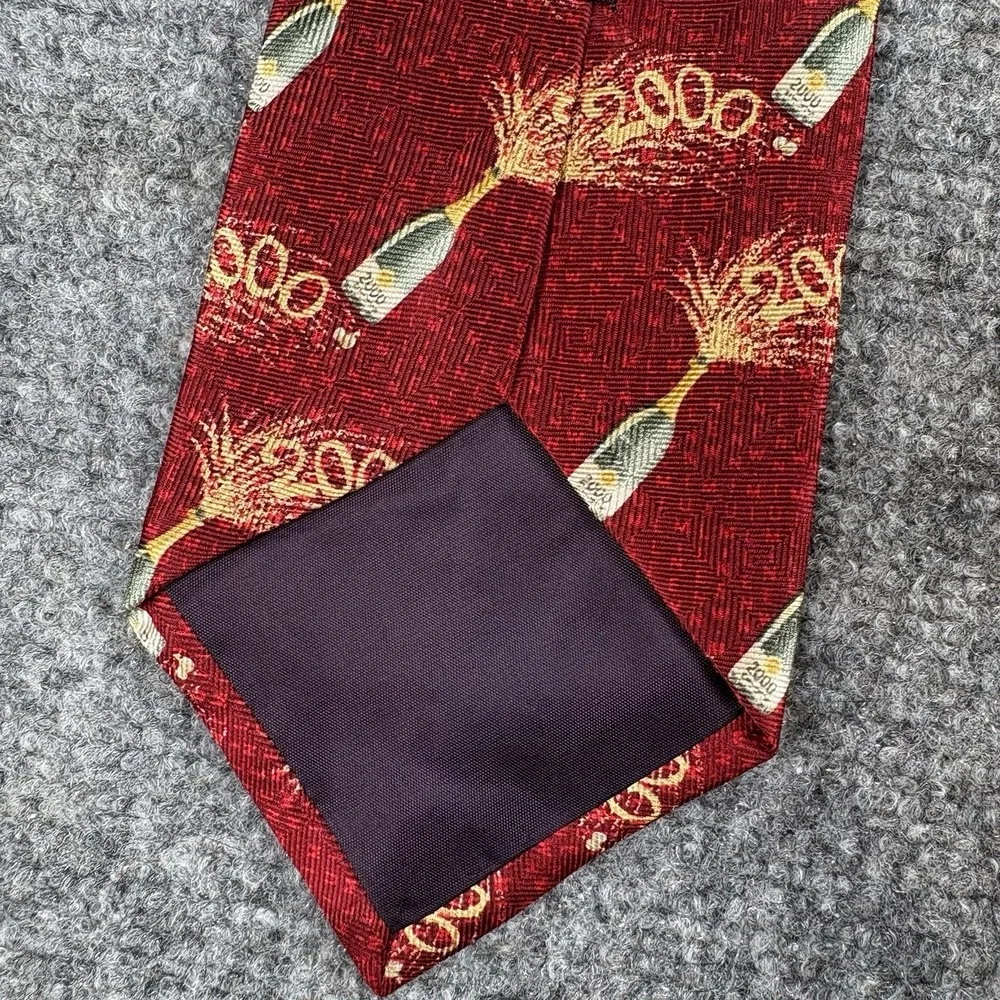 Vintage Y2K Jos A Bank Tie Men Red Silk Millennium 2000 New Year's Champagne USA